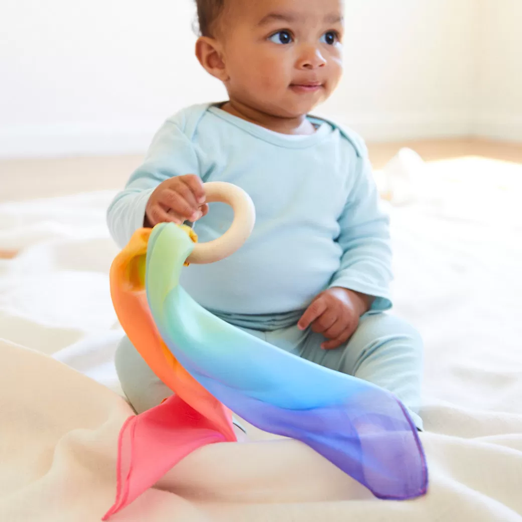 Sarah's Silks Silk & Wood Baby Teethers*Rainbow Baby Teethers