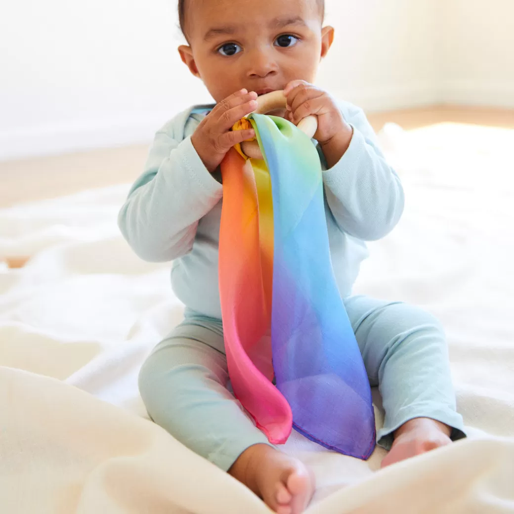 Sarah's Silks Silk & Wood Baby Teethers*Rainbow Baby Teethers